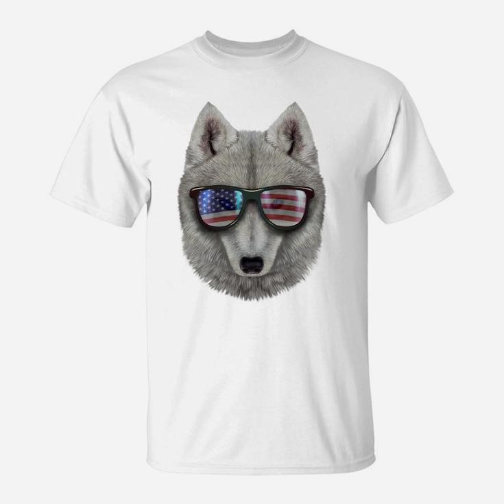 Polar Wolf In Flag Of Usa Theme Aviator Sunglass Sweatshirt T-Shirt