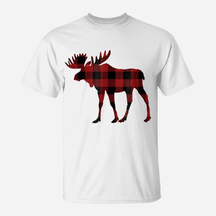 Red & Black Buffalo Plaid Flannel Christmas Moose Tshirt T-Shirt