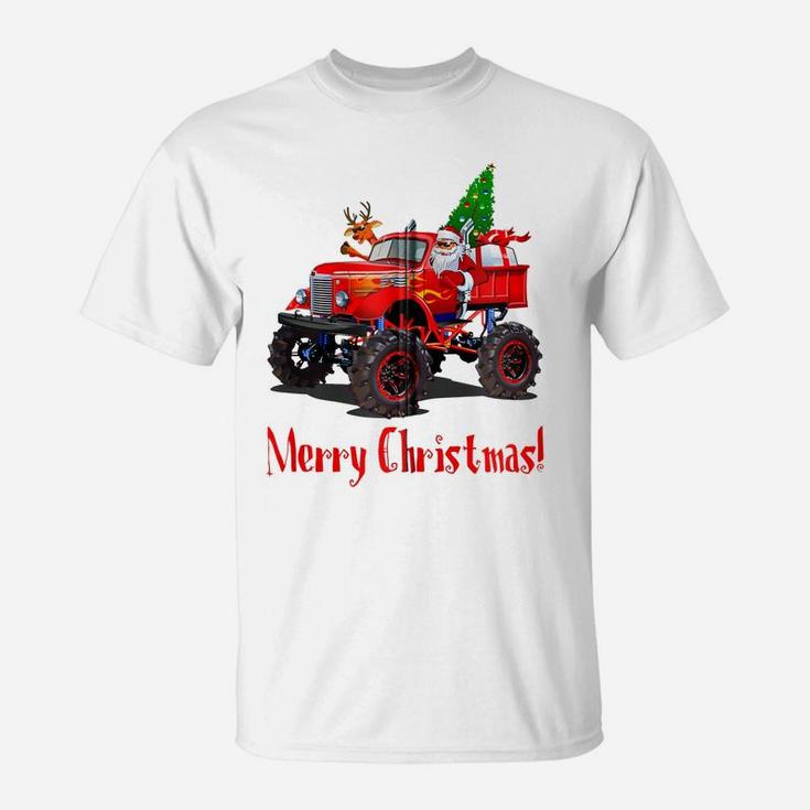 Santa Rudolph Monster Truck Men Guy Boys Teen Kid Youth Gift Zip Hoodie T-Shirt