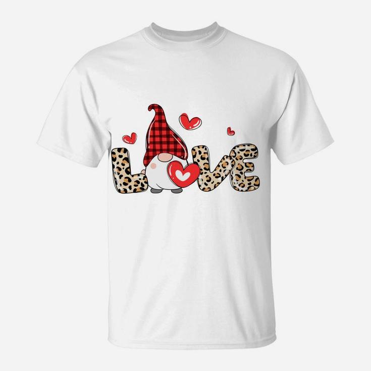 Valentine Gnome Cheetah Heart Valentine's Day Gnome Love T-Shirt