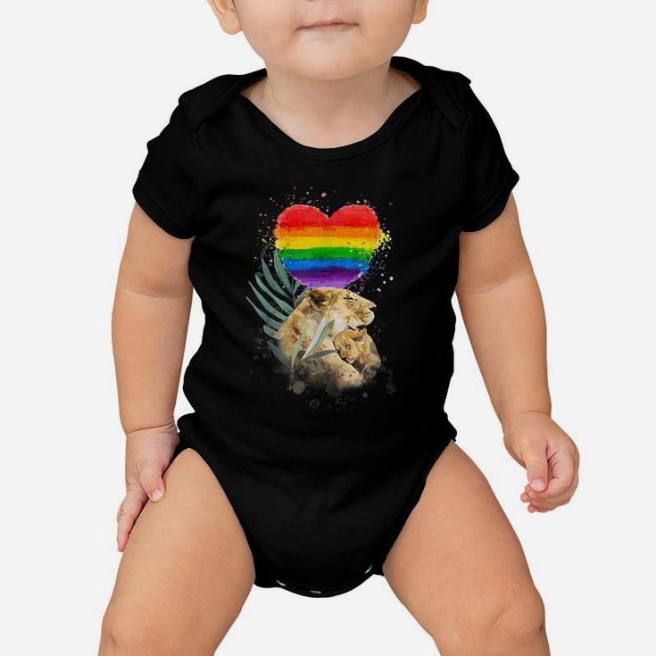 LGBTQ Pride Mommy Lion With Baby Rainbow Heart Love Baby Onesie