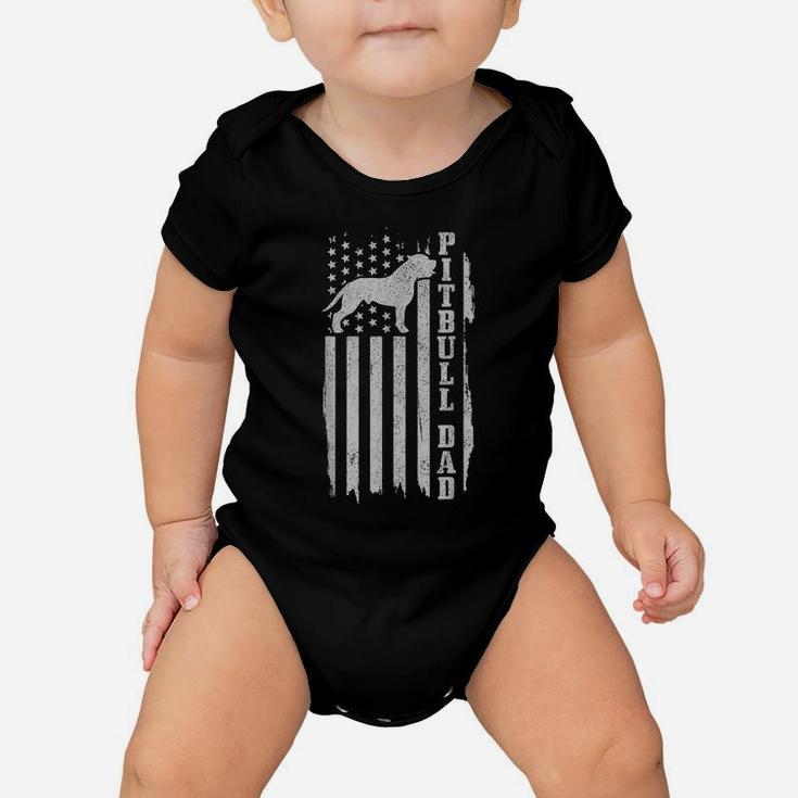 Mens Pitbull Dad Vintage American Flag Patriotic Pitbull Dog Baby Onesie