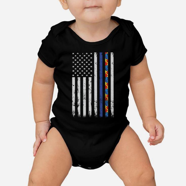 Thin Blue Line Police Support Autism 4Th July Mom Dad Flag Sweatshirt Baby Onesie