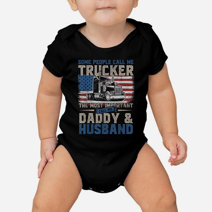 Truck Driver Gift, Trucker Daddy, Husband, Us Flag Baby Onesie