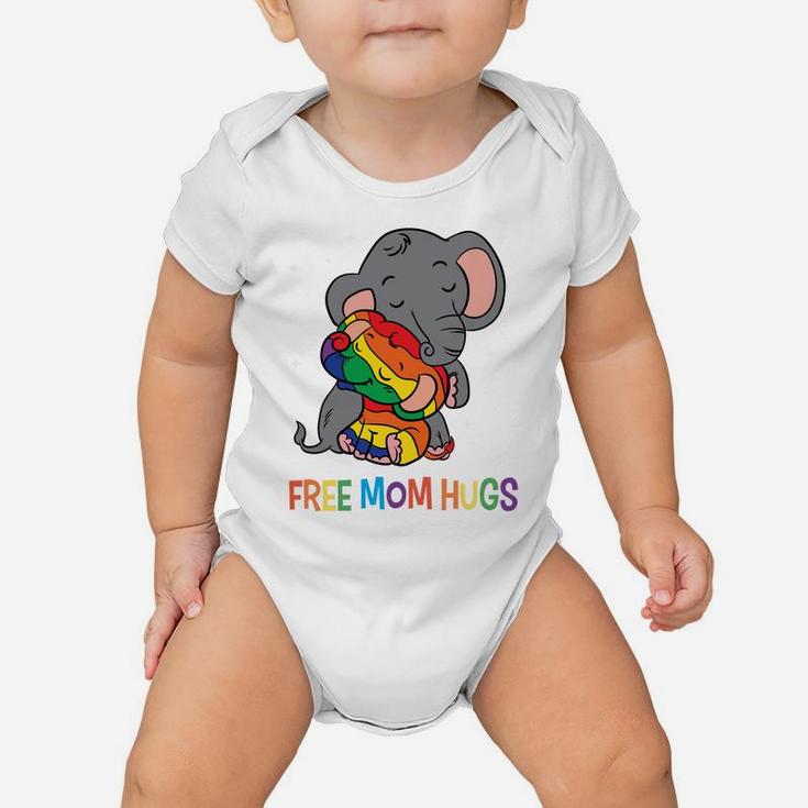 Free Mom Hugs LGBT Mother Elephant Rainbow Womens Baby Onesie